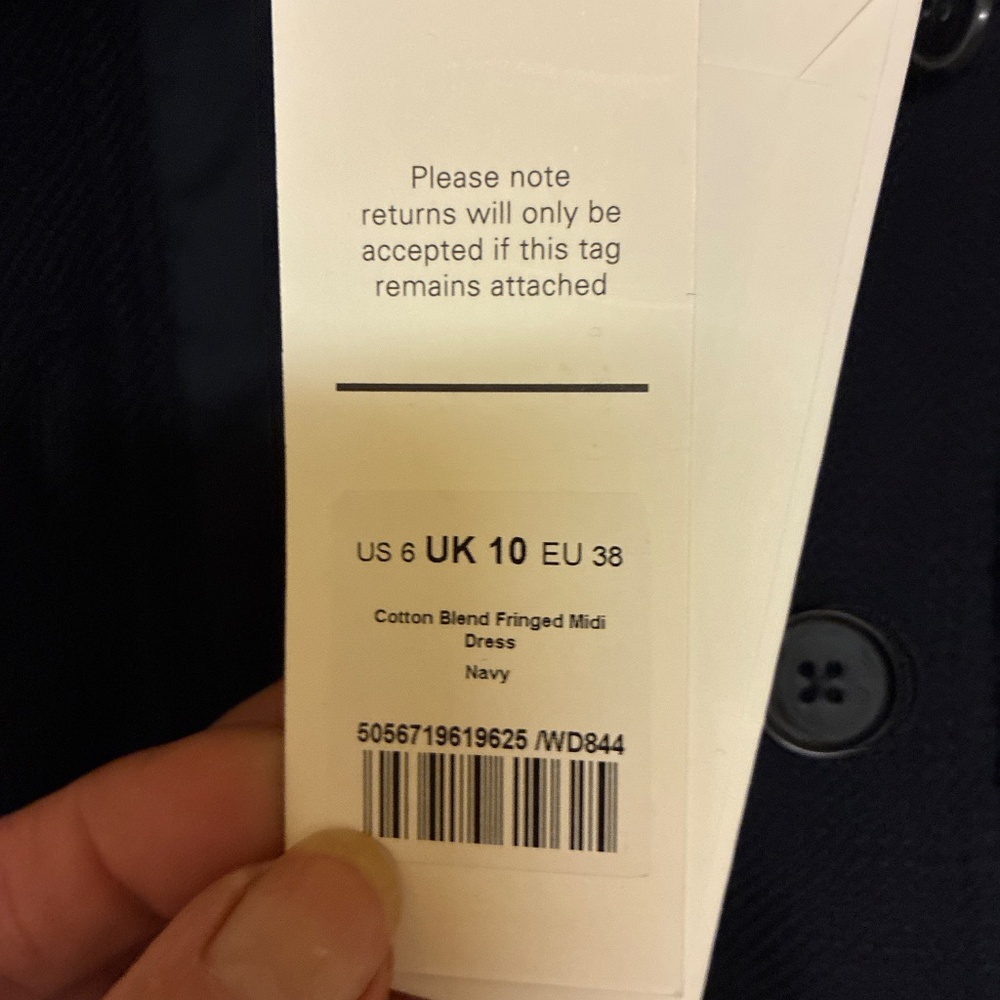 ME+EM NWT Navy Textured Cotton Fringe Midi Dress - Picture 2 of 7